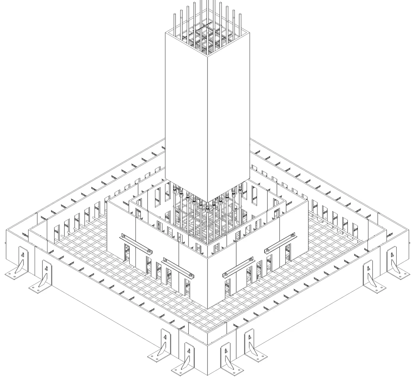 Foundation configuration with wall and column assemblies